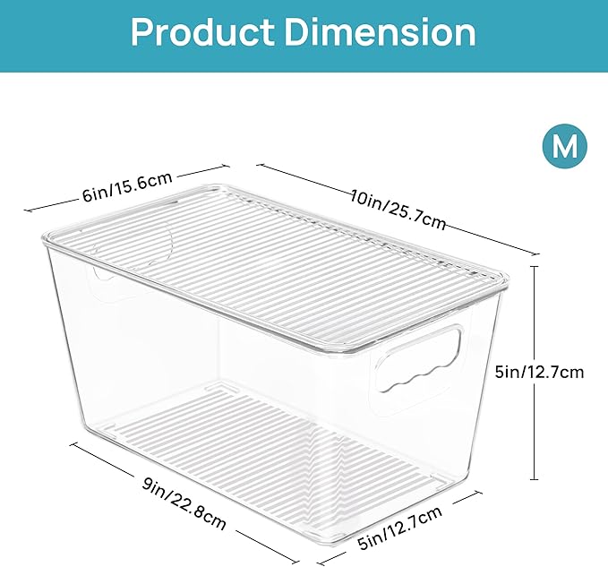 Vtopmart 6 Pack Clear Stackable Storage Bins with Lids, Medium | BPA-free Plastic, Organize Vertically, For Pantry Kitchen Fridge Cabinet Closet Bathroom, Built to Last, Easy to Move