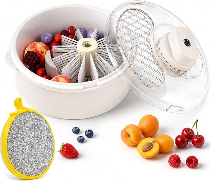 Electric Salad Spinner and Produce Washer, Automatic Vegetable Dryer (Beige) | One-Touch Operation, Fruit and Veggie Cleaner, Non-Slip Base, Quick Lettuce Spinner, Kitchen Prep, Food-Grade Material