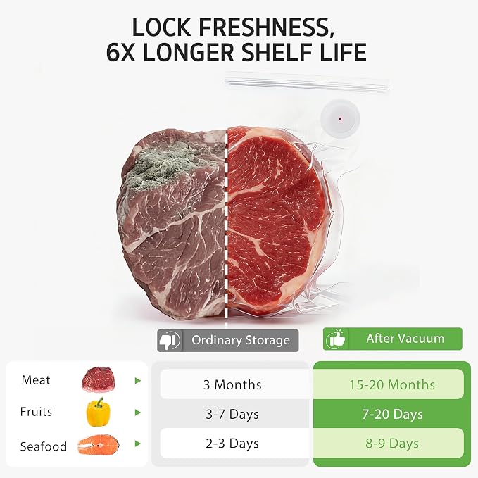 Syntus 30 Pcs Reusable Vacuum Sealer Bags for Food, 8"x10" Small Size | Upgraded Air Valve, Microwave Freezer Sous Vide, Food Storage, Leak-Proof, for Compact Vacuum Sealer