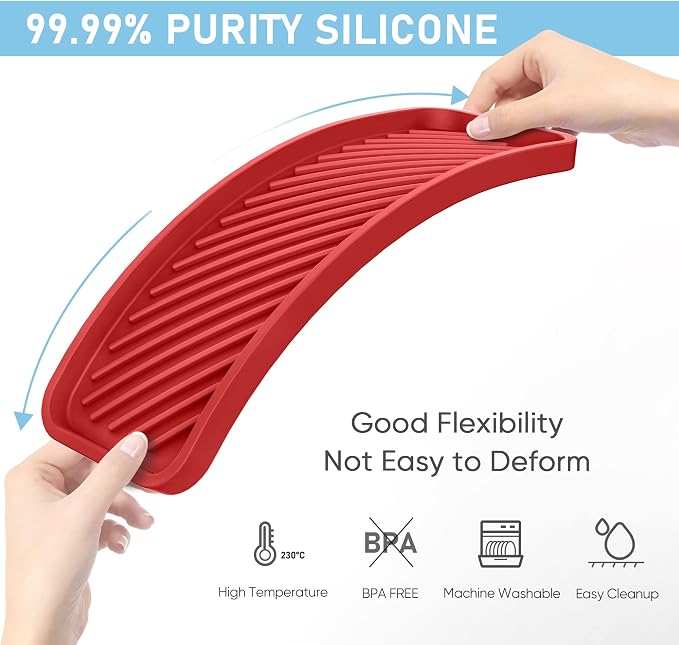 Kitchen Silicone Sink Organizer Tray, Sponge Holder for Sink Caddy（Red） | Silicone Soap/Sink/Drip Tray, Kitchen Sink Organizer, Small Mats for Counter, Soap Dish Tray, Dishwashing Accessories