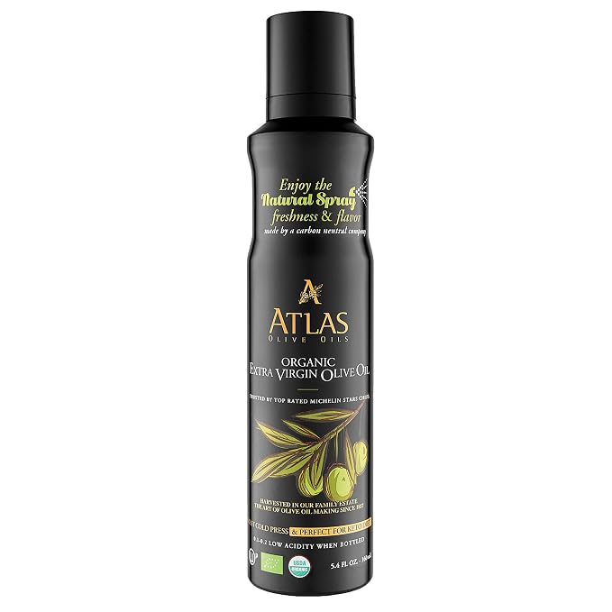 Atlas Organic Extra Virgin Olive Oil Cooking Spray, 5.4 fl oz | Gourmet EVOO, Olive Oil Extra Virgin Dual Spray & Stream For Cooking, Baking & Nonstick Prep, Polyphenol-Rich, Keto-Friendly