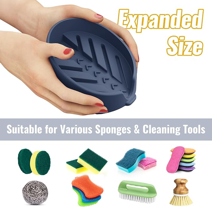 NiHome Silicone Sponge Holder for Kitchen Sink, Fits Scrub Daddy Mommy | Self-Draining Dispenser Organizer Tray, Sink Caddy Countertop Fits Soaps, Scrubber, Dishwasher Safe, Includes Brush