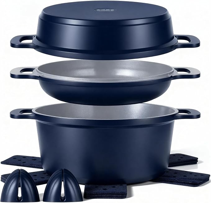 4.5 Qt Non Stick Soup Pot with Lid, Ceramic Stockpot Set, Cooking Pot for All Stovetops, All-in-One Non Toxic Pot for Stews, Soups & Pasta, Easy to Clean, Induction Ready, PFAS Free