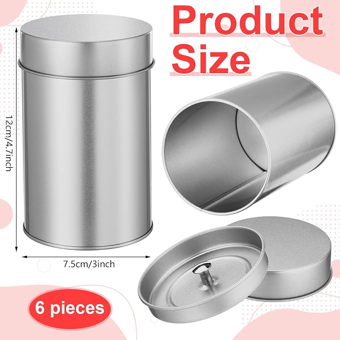 Zopeal 6 Pack Tea Tin Canister with Airtight Double Lids 16 oz Round Metal Tin Can with Lid Double Sealed Small Kitchen Container for Loose Tea Storage Coffee Sugar Candy Herbs and Spices