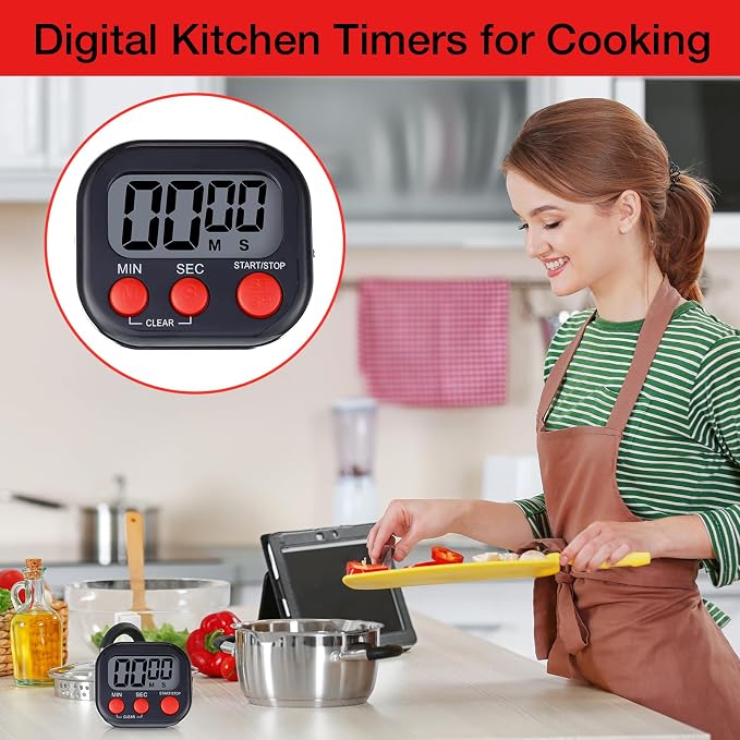 Leumoi 24 Pack Multi-Function Digital Timers with Magnetic Back, Large LCD Display, Loud Alarm, Count up & Countdown, Memory Function for Cooking, Classroom, Study, Exercise & Work(Black and Red)