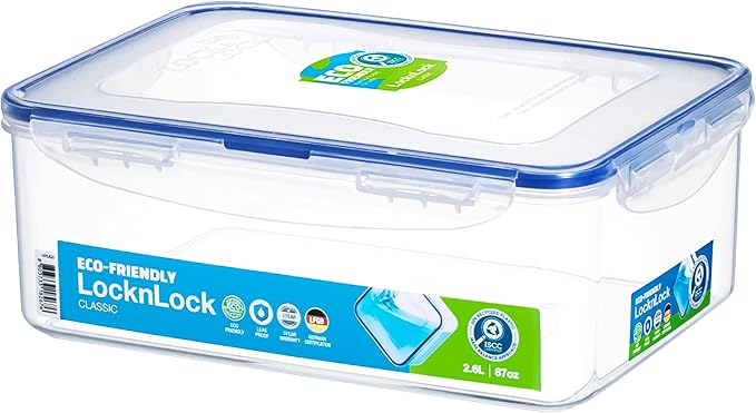 LOCK & LOCK Easy Essentials Food Storage lids/Airtight containers, BPA Free, Rectangle-88 oz-for Rice, Clear