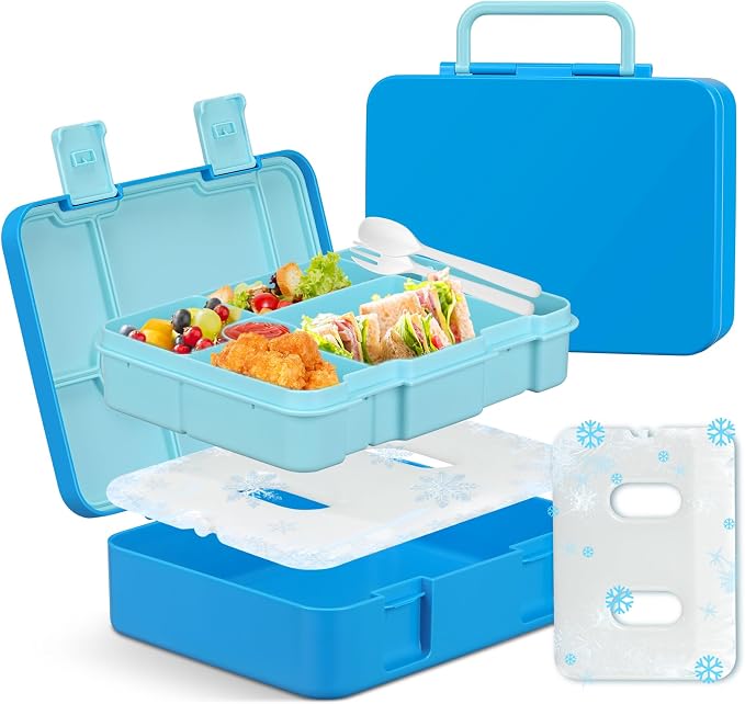 JOOPETALK Chill Bento Lunch Box for Kids Adult with Ice Pack,6-Compartment Reusable Leak-proof Lunch Container for Girls Boys to School,Keep Food Cold&Fresh,Dishwasher & Freezer Safe