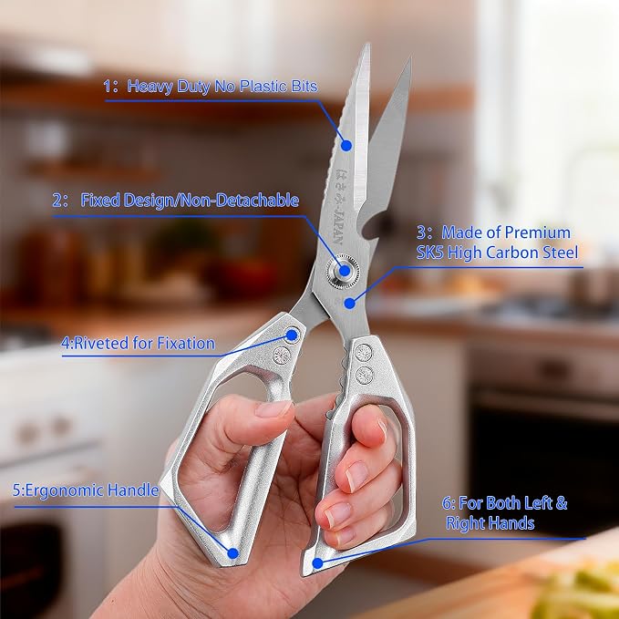 Professional Kitchen Scissors,Heavy Duty Multi-Purpose Food Cooking Shears for Jointing Chicken,Cutting Herbs,Opening Packages - Dishwasher Safe with Bottle Opener