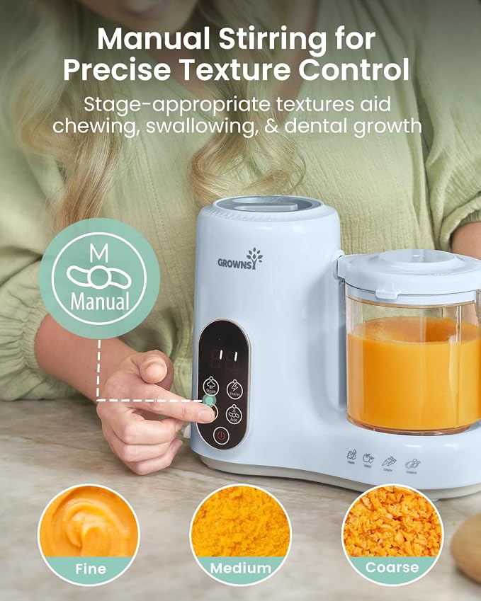 Grownsy Baby Food Maker, Steamer & Blender Baby Food Processor, Blue | BPA-Free Elevated Steam Basket, Healthy Homemade Baby Food Purees, Starting Solids & BLW, Baby Feeding Essentials, 6+ Months