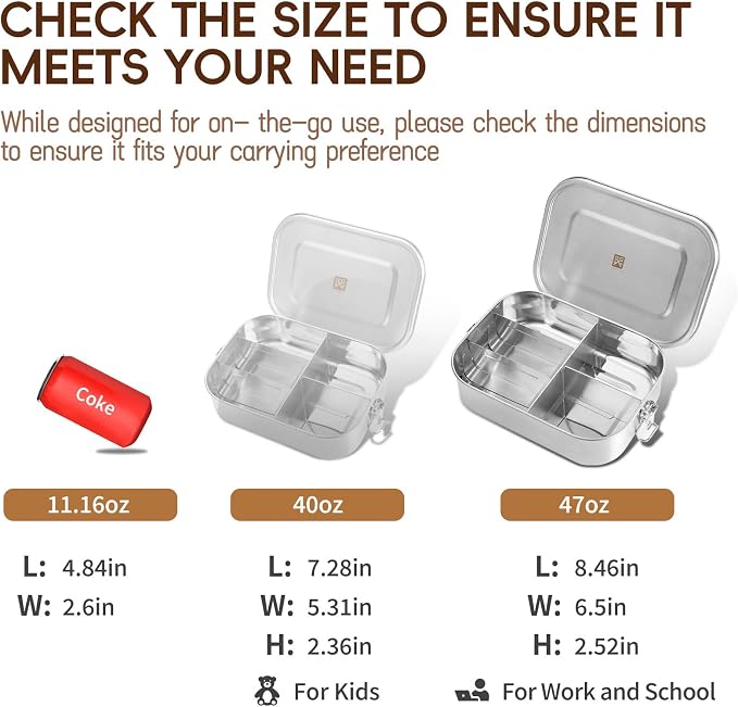 GOLDEN KEY 47oz Stainless Steel Bento Box for Adults,1400ml Large & Thickened Metal Lunch Box with 5 Compartments,Eco-friendly Leak-Proof Container with Lockable Clips