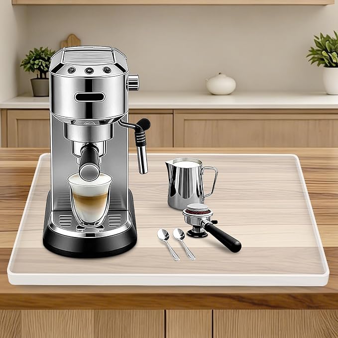 Silicone Coffee Maker Mat with Lip for Countertops 18.9''x11.8''Translucent | Multi leak-proof coffee tray for countertop, non-slip silicone mat fits most coffee makers & espresso machines, wipe-clean