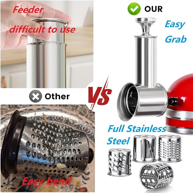 KINGEAGLE Stainless Steel Slicer Shredder Attachment For KitchenAid Mixer, Cheese Grater, Food Slicer, Accessories For KitchenAid, 6.9*5.4 Inch