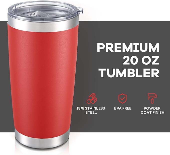 20 oz Tumbler with Lid Stainless Steel Insulated Tumblers Bulk Cups Mug | Double Wall Vacuum, Powder Coated, Keep Drinks Cold and Hot, Waterproof Lid, Fit of Car Cup Holders, Wine Red, 8 Pack