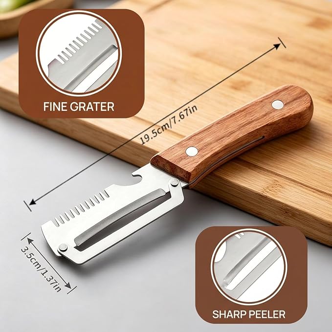2Pack MultiFunctional Vegetable Peeler, 3 in 1 Multi Functional Wooden Handle Peeler and Bottle Opener, Kitchen Gadgets Tool for Fruit Pumpkin Peeling Potato Carrot Veggie Peeler.