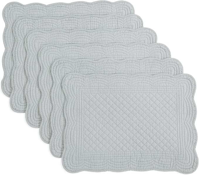HOMBYS Quilted Placemats Set of 6 Washable-13x18 inches Rectangular Placemats for Kitchen Table-100% Cotton Fabric Rectangular Table Mats, (Light Grey)