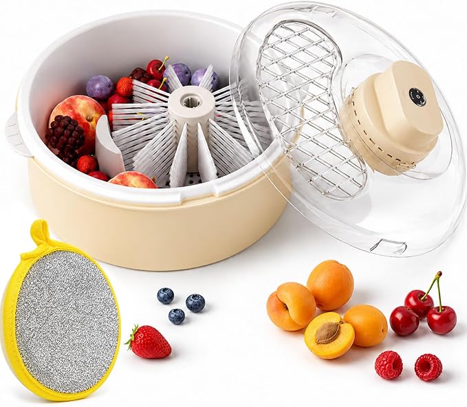 Electric Salad Spinner and Produce Washer, Automatic Vegetable Dryer (Yellow) | One-Touch Operation, Fruit and Veggie Cleaner, Non-Slip Base, Quick Lettuce Spinner, Kitchen Prep, Food-Grade Material