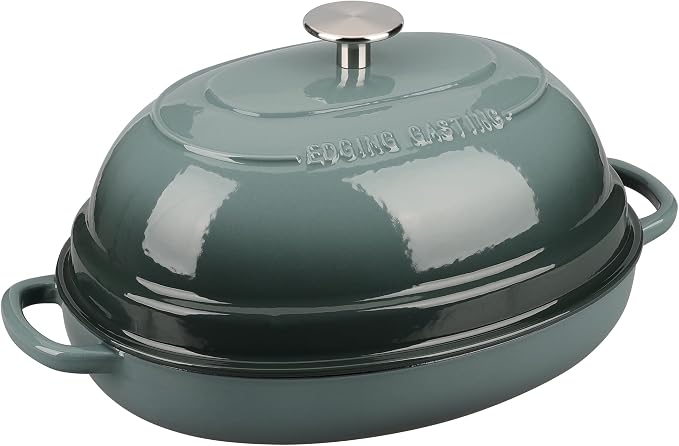 EDGING CASTING Enameled Oval Cast Iron Dutch Oven Pot with Lid, Bread Dutch Oven for Sourdough Bread Baking, Dutch Oven Bread, Bread Oven, 6QT, Slateblue