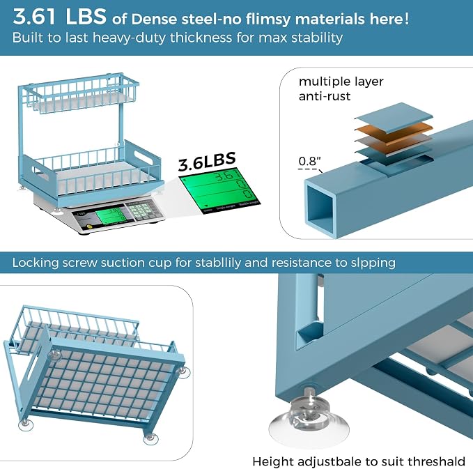2-Pack L-Shaped Under Sink Organizer, 2-Tier Pull-out Cabinet Rack | Teal Height-Adjustable Steel Rack, Sliding Grid Drawers with PP Liners, Holds 100 Lbs, Suction Base, Ideal Kitchen Storage