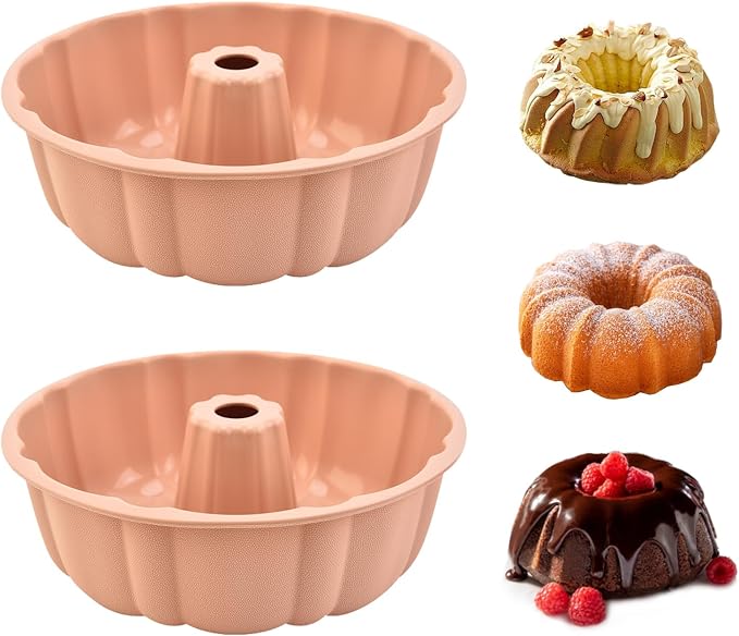 2 Pack Silicone Cake Pan,Jello Moldes Para Gelatinas，10 Inch,Pink+Pink | Nonstick,Cake Pans，moldes para gelatinas，Pound Cake Pan, Baking For Jello, Gelatin, Cake, Brownie and Bread
