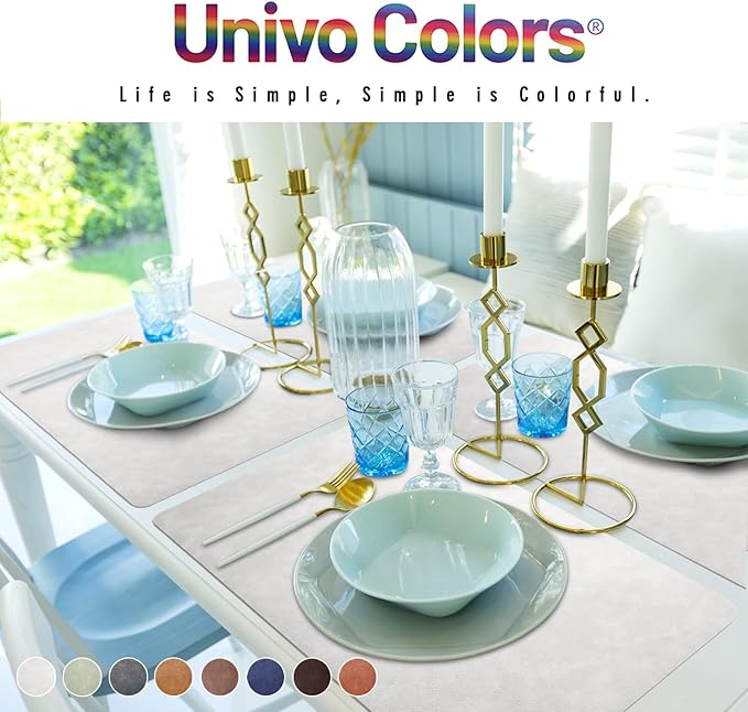 UnivoColors Washed Cowhide Pattern Faux Leather Big Size Placemats Set of 6, Waterproof Easy to Clean Anti-Slip PU Table Mats for Party Decoration19.7″×13.6″,Light Green Retro Cowhide Pattern