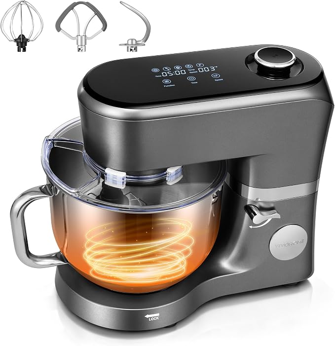 VIVOHOME Stand Mixer with Dough Proofing, 6-Quart Tilt-Head Mixer, Gray | One-Touch Programs, Adjustable Temperature & Time, Flex Edge Beater, Dough Hook, Whisk, Stainless Steel Bowl, Splash Guard
