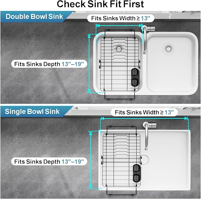 Dish Drying Rack Over the Sink - Expandable Rust-Resistant Drainer | Twist-Lock Adjustment, Removable Utensil Holder, Handles with Non-Slip Beads, Space-Saving for Kitchen Apartment, RV