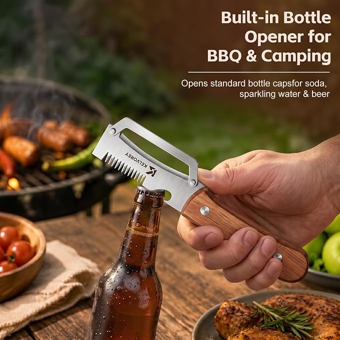 2027 NEW 3-in-1 Multifunctional Vegetable Peeler for Right Hand | Stainless Steel Peeler Knife with Scallion Shredder, Bottle Opener, Wood Handle for Fruits, Vegetables, Kitchen, BBQ, Camping