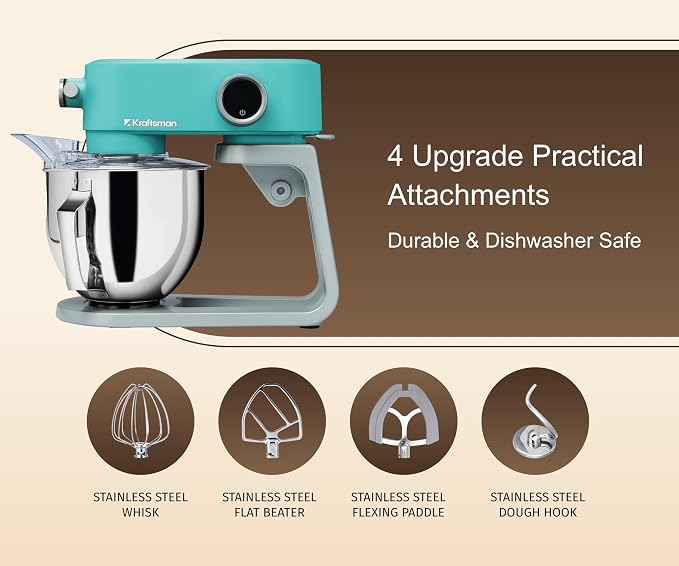 All-Metal Stand Mixer 5.3-Quart - Professional Kitchen Electric Food Mixer with Stainless Steel Mixing Bowl & Attachments for Baking, Dough & Cake, 8-Speed Control & Timer (Blue)