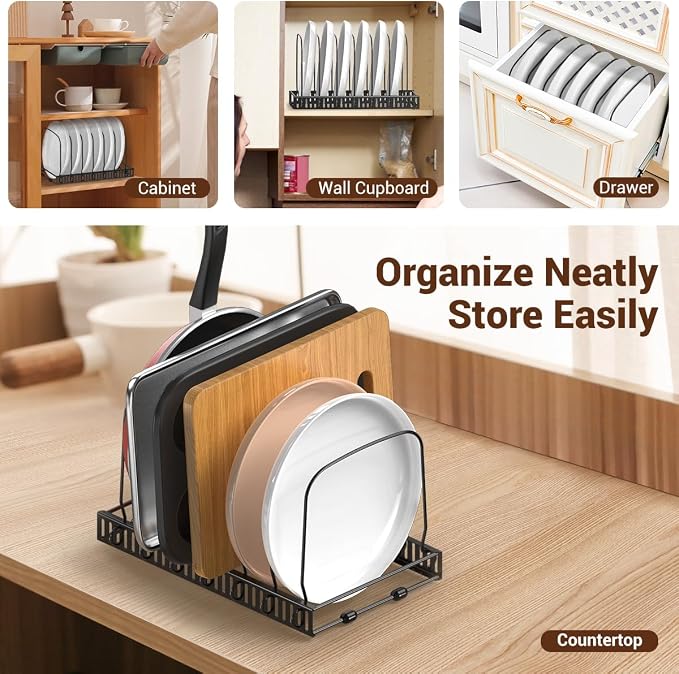 Housolution Cutting Board and Baking Tray Cookie Sheet Organizer, Black | 7 Adjustable Dividers, Sturdy Metal Construction, Easy Assembly