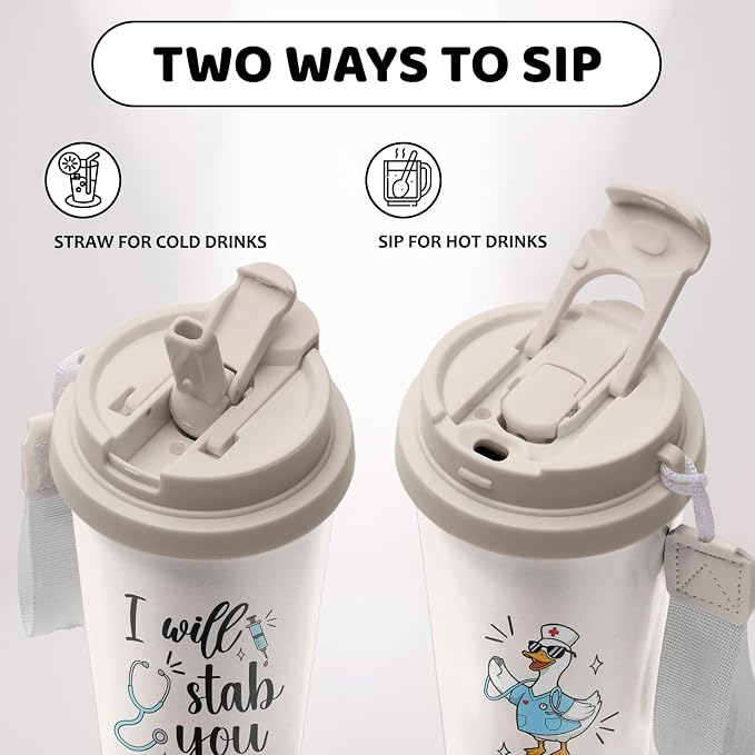 Nurse Tumbler Stainless Steel 2-in-1 Lid Coffee Tumbler 18 oz Stab You Insulated Funny Travel Coffee Mug Nurses Gift Water Bottle for Nurses Week Nursing Student