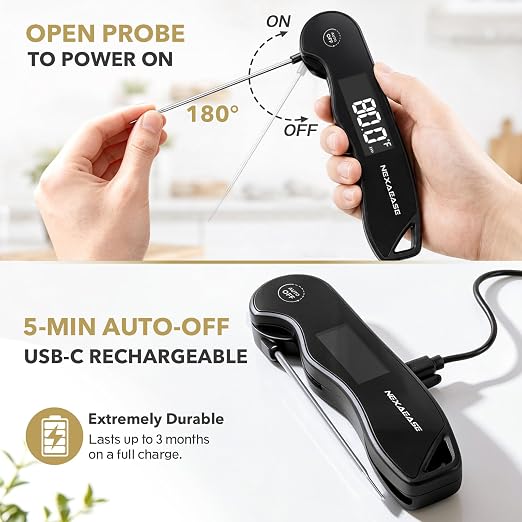 Meat Thermometer Digital 0.3s Instant Read Food Thermometer ±0.5℉ Accuracy | Grill Thermometer USB Rechargeable,IPX6 Waterproof,Cooking Thermometer, Baking Gifts for Men Women Candy Brewing BBQ Lovers