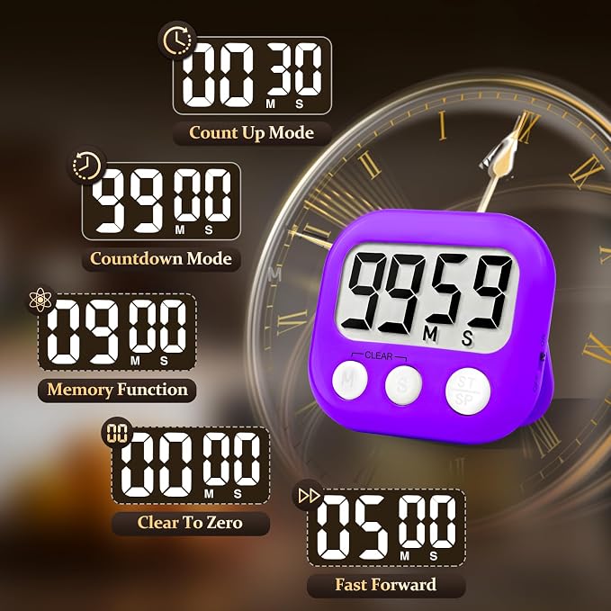12 Pack Digital Kitchen Timer Small Classroom Timers for Kids Teachers (Blue&Purple)