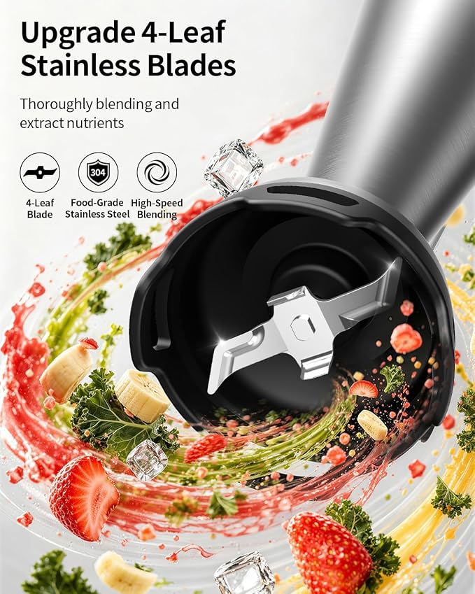 SHARDOR Immersion Blender Handheld, 1100W Hand Blender with Variable Speed, 5-in-1 Stick Blender Stainless Steel Shaft with Chopper, Whisk, Frother & Beaker for Soup, Sauces, Smoothies, Baby Food