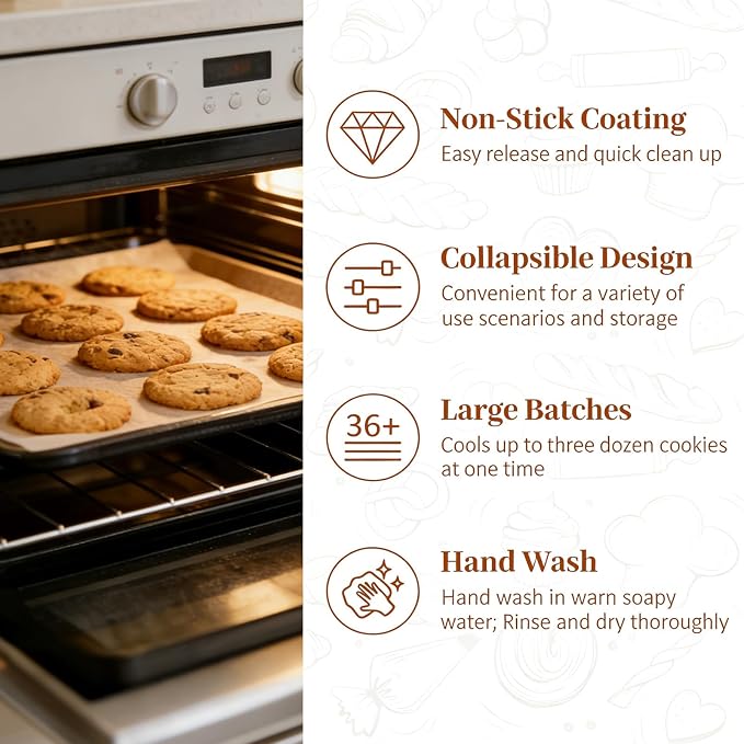 4 Tier Collapsible Cooling Rack - Adjustable Stainless Steel Baking Rack with Leak-Proof Mesh, X-Shaped Structure Cooling Rack for Cooking and Baking, Roasting ＆ Grilling Gift for Party