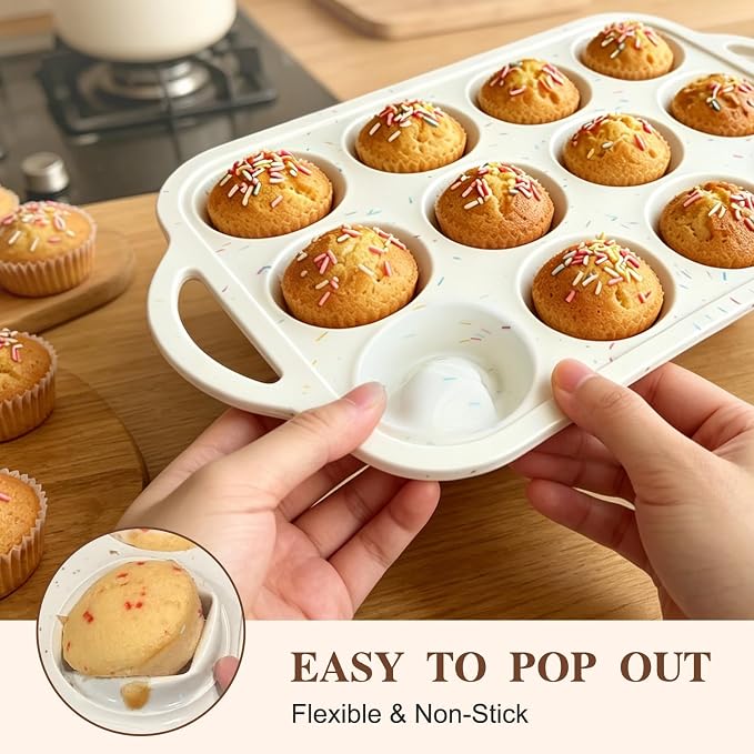 2 Pack Silicone Muffin Pans, 12 Cup Cupcake Pan with Metal Reinforced Frame | 3 Baking Tools Included, Nonstick Molds for Homemade Muffins, Cupcakes, Egg Bites, Oven & Dishwasher Safe