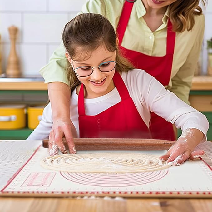 muso wood French Rolling Pin and Silicone Baking Mat Set | Sapele Wooden Rolling Pin 15.75 Inch and Tapered Roller for Fondant, Pie Crust, Cookie, Pastry