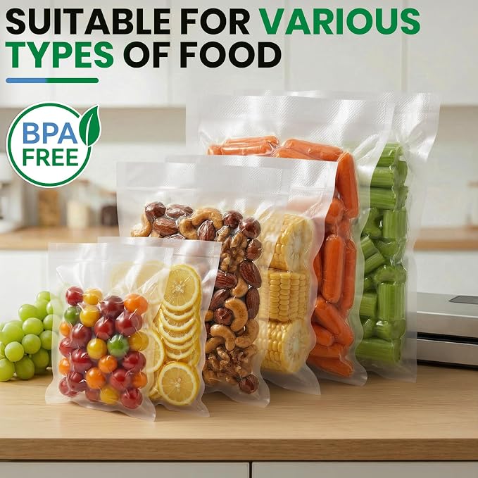 FUNFERY 100 PCS Precut Vacuum Sealer Bags for Food 11"x16"/8"x12"/6"x10" | Mixed Gallon, Quart and Pint, BPA Free Airtight Freezer Bags for Food Storage, Meal Prep, Sous Vide and Bulk Freezing