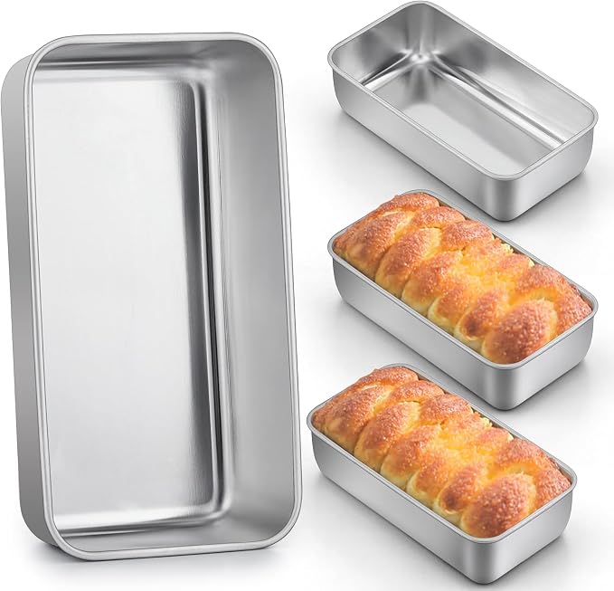 LIANYU Loaf Pan for Baking Bread, 9x5In Stainless Steel Bread Pan, 4 Pack | Stainless Steel Meatloaf Baking Loaf Tin for Homemade Banana Sourdough, Dishwasher Safe, Heavy Duty, No Coating