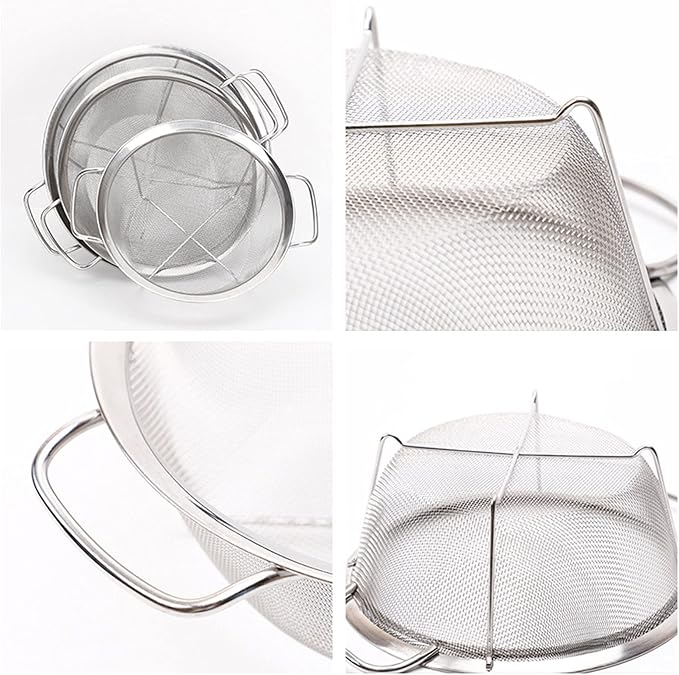 AJIODA Stainless Steel Mesh Colander Strainer Basket, 2.5 Quart Fine Mesh Net Colander with Heavy Duty Handles & Wide Rim & Resting Feet for Strain, Drain, Rinse, Fry, Steam or Cook Vegetables & Pasta