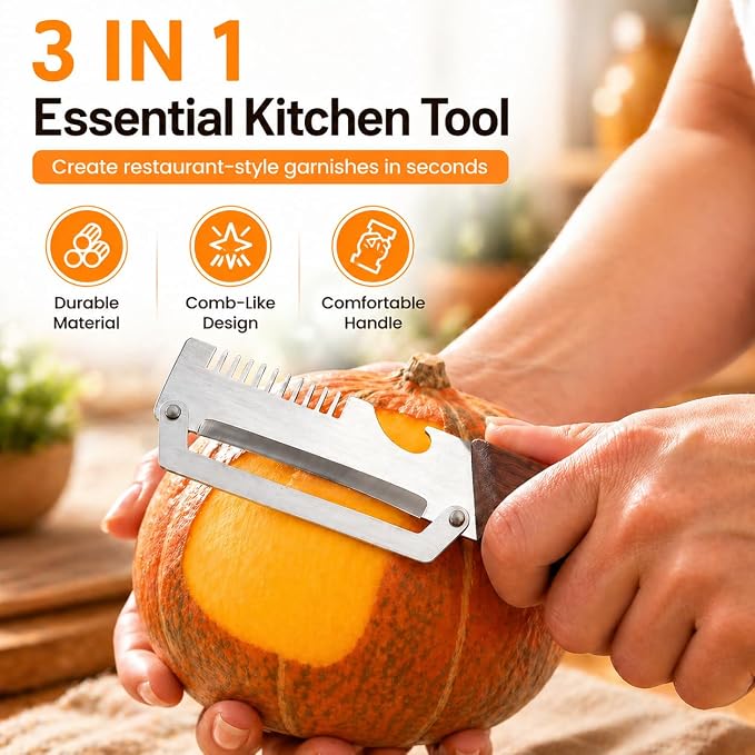 2 Pack Multifunctional Vegetable Peeler, 3 in 1 Kitchen Vegetable Peeler with Wooden Handle, Grater & Bottle Opener & Peelers for Kitchen for Potato, Carrot, Apple, Fruit & Vegetable