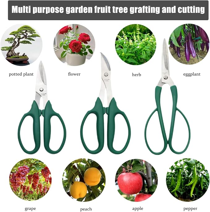 3 Pack Garden Pruning Scissors, Fruit & Vegetable Picker, Multi-purpose Flower Cutting Scissors, Garden Clippers Set for Trimming Small Branches, Herb & Bonsai