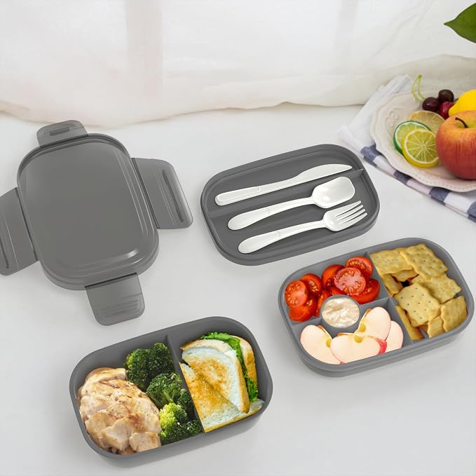 JBGOYON Leakproof Bento Box & Insulated Lunch Bag Set, 4-Piece, Black | 6-hour thermal retention, includes nested knife fork spoon, 2 reusable snack pouches, designed for adults and kids