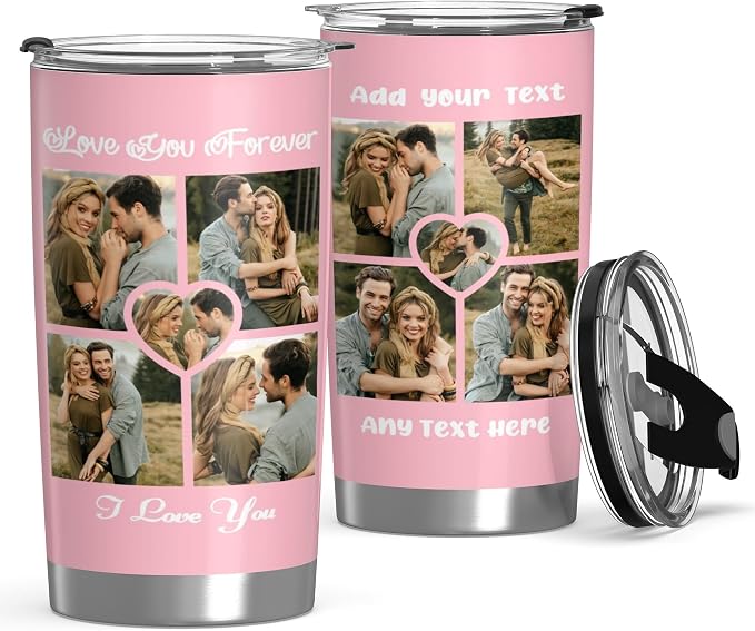 Personalized Tumbler Custom Vacuum Insulated Travel Mug Customizable Coffee Cup with Your Photos and Text Christmas Birthday Gift (Ten Photos+Text)