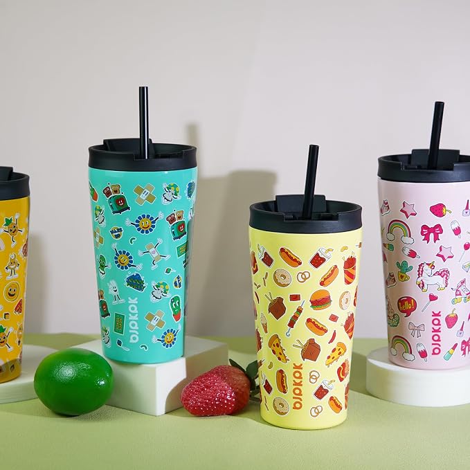 BJPKPK 22 oz Coffee Tumbler with Straw, Insulated Stainless Steel Cup | Double Wall Vacuum, Leak Proof Lid, Keeps Hot/Cold/Iced, BPA Free, Cupholder Friendly, Travel, Unicorns