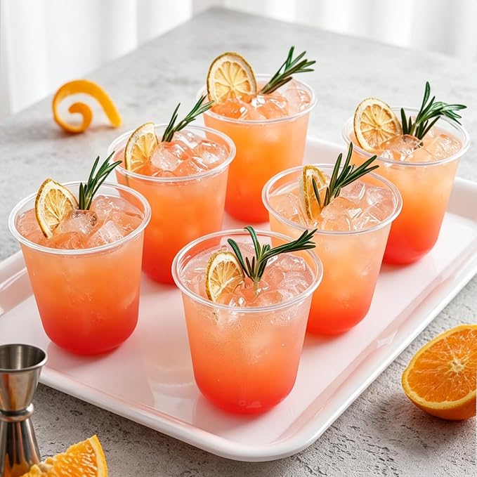 100 Pcs 12 oz Round Bottom Plastic Cups, Crystal Clear Disposable Stemless Wine Glasses Cocktail Cups for Party, Wedding, Birthday, Catering Cold Drinks