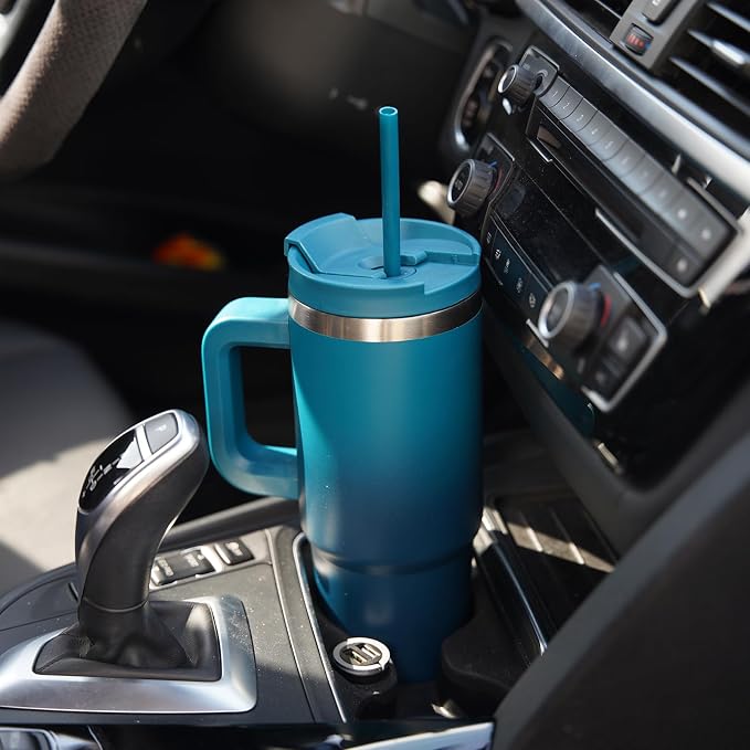 Konokyo 30 oz Insulated Tumbler Water Bottle with Handle, Straw Lid | BPA-free and dishwasher safe; made for gym, travel, coffee and gifting, 2 straws, cup holder friendly,Gum