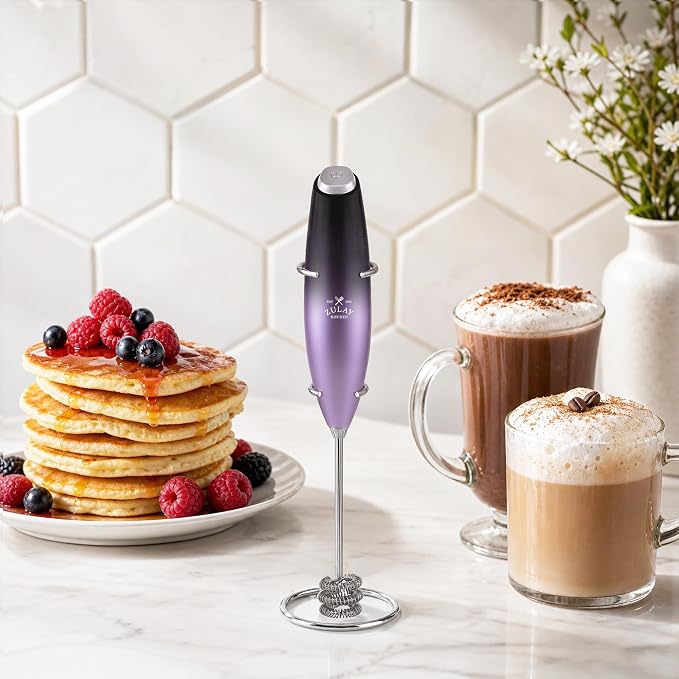 Zulay Kitchen Powerful Milk Frother Wand With Duracell Batteries - Ultra Fast Handheld Drink Mixer - Electric Whisk Foam Maker for Coffee, Lattes, Cappuccino & Matcha - Triple Whisk - Nebula