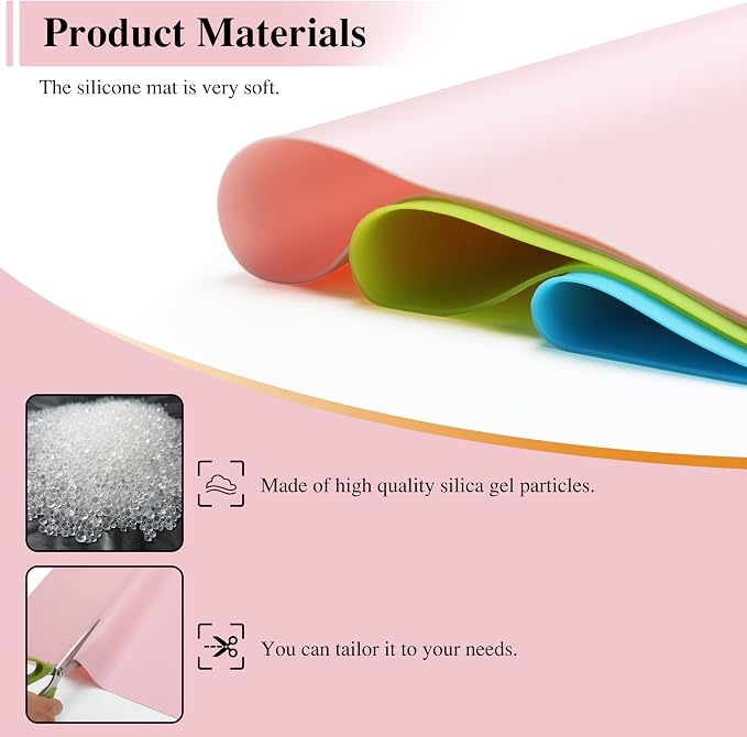 Silicone Placemats, 2Pcs 15.7"x 11.8"x 0.03" Pink Silicone Table Mat, Silicone Mats for Baking, Jewelry, Kitchen Counter