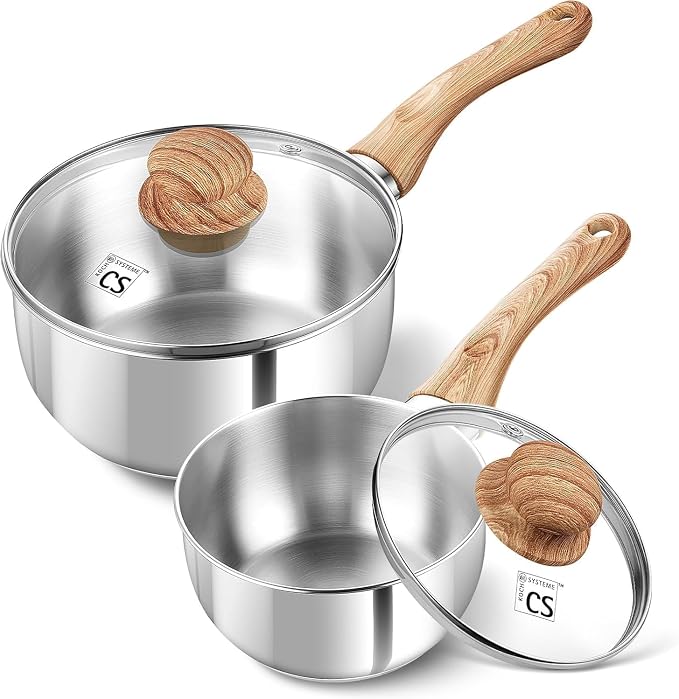 KOCH SYSTEME CS Stainless Steel Saucepan Set 1QT & 2QT, 18/10 Stainless Steel Saucepan Set with Heat-resistant Bakelite Handle, Premium Stainless Steel Pot Set, Induction Sauce Pan Sets 1QT & 2QT