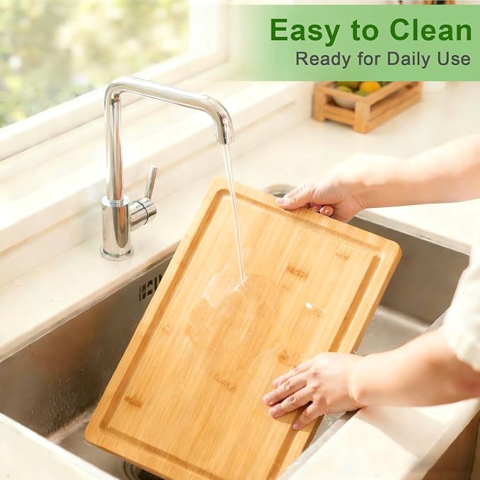 Bamboo Cutting Board, Wood Chopping Board with Juice Groove and Handle, 12×9 Inch Lightweight Kitchen Cutting Board for Fruit, Vegetables, Bread, Cheese, Snacks, Meat, BBQ, and Serving